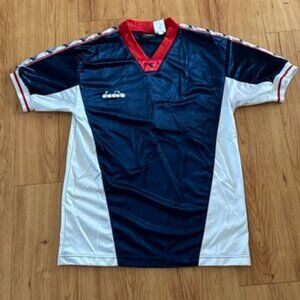 Vintage Diadora Soccer Shirt Jersey Men's Large Blue Silky Shiny 90s Y2K EUC